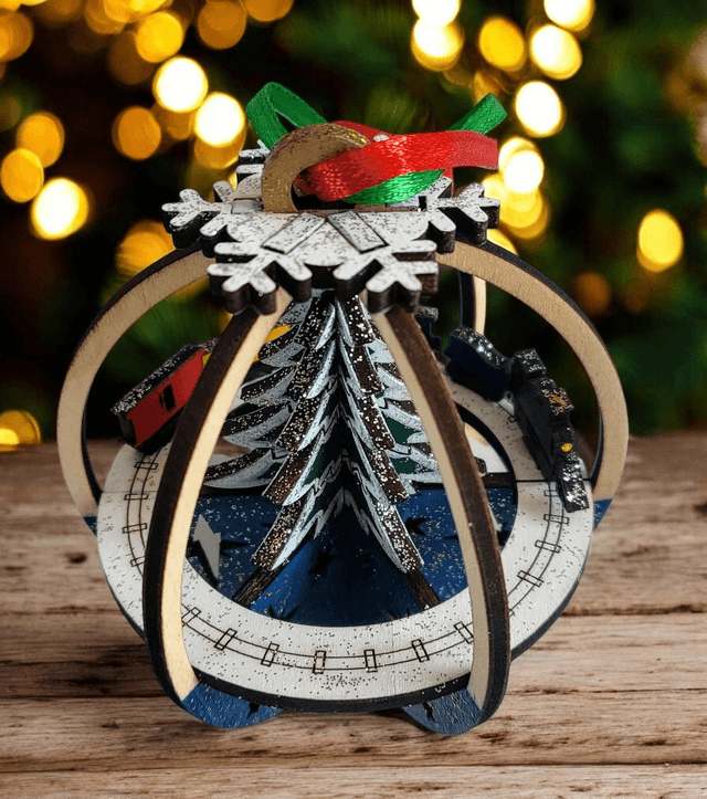 Christmas Train Tree Ornament with Protective Storage Box 